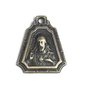 Christ Sacred Heart Medal Jesus Virgo Carmeli Pendant Antique Vintage Catholic Gift