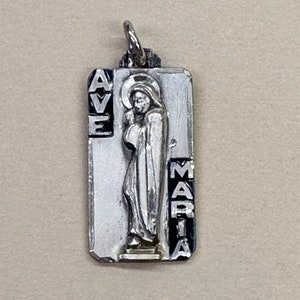 Vrigin Mary Pendant Ave Maria Sterling Vintage Catholic Gift