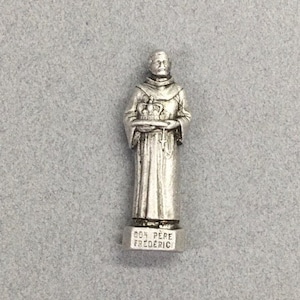 Saint Figurine St Bon Pere Frederick Statuette Tiny Pocket Miracle Eyes Vintage Catholic Gift
