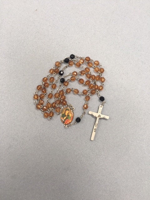 Golden Rosary Black Virgin Mary Light Weight Vintage Catholic Gift