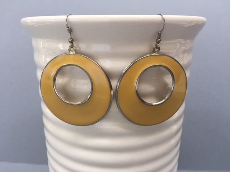 Large Hoop Earrings Circles Yellow Vintage Jewelry Gift