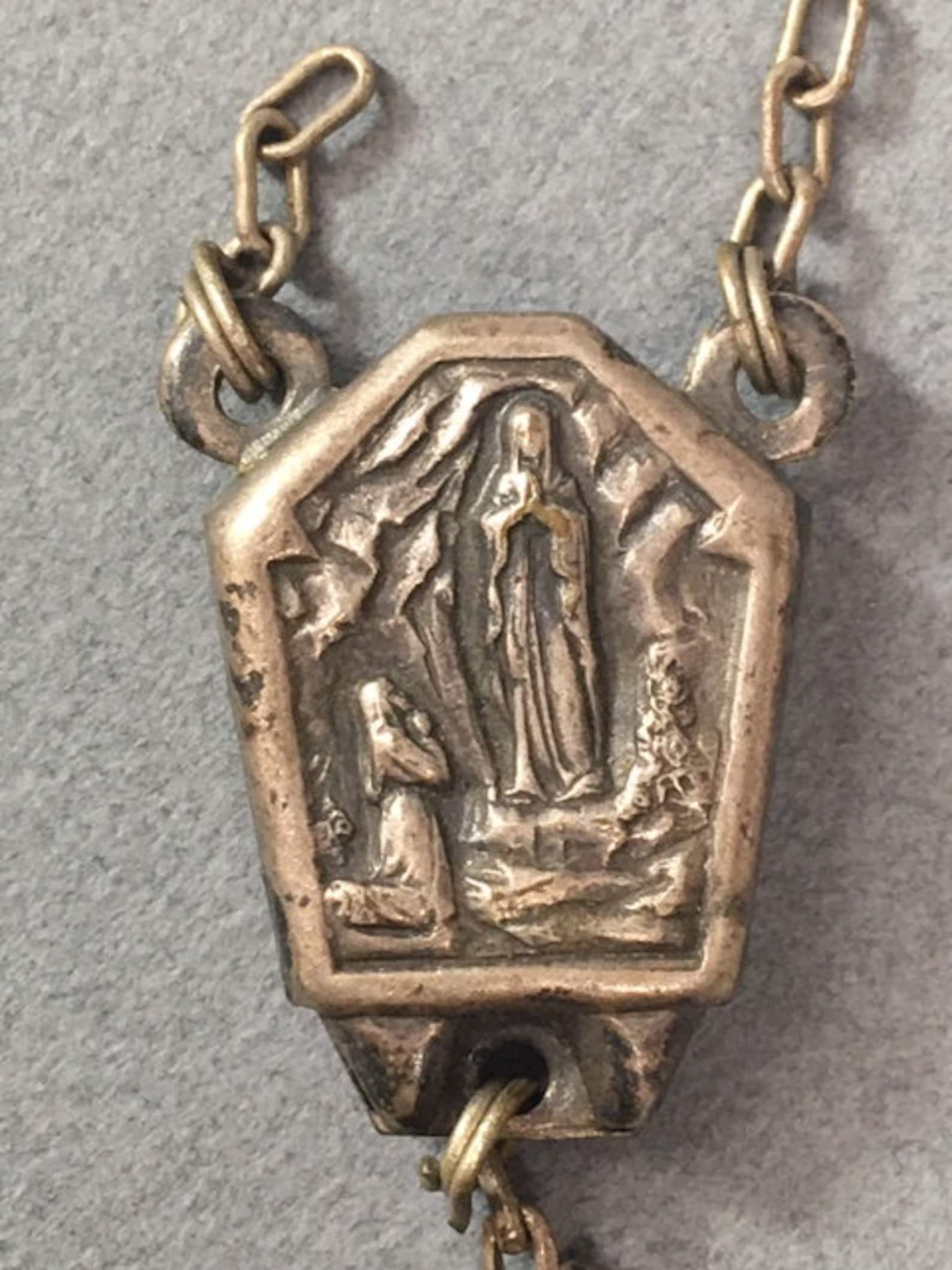 Our Lady Lourdes Rosary Centerpiece Holy Water Relic Prayer Etsy