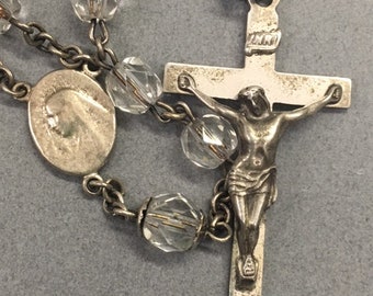 Sterling Crystal Rosary Cut Glass Virgin Mary Vintage Catholic Gift