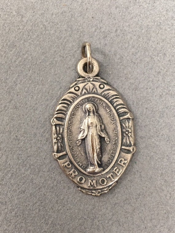 Miraculous Medal Virgin Mary .500 Silver Pendant Blessed Mother