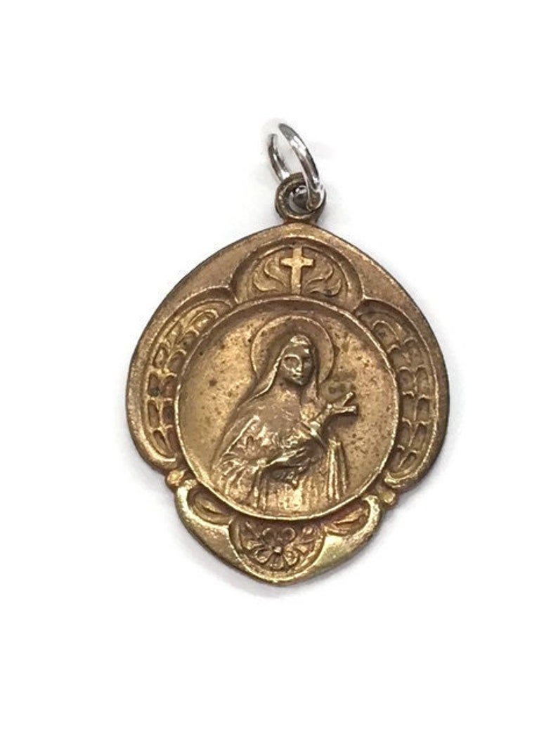 St Therese Medal Patron Saint Pendant Mini Catholic Icon Image 0