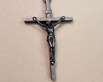 Silver Crucifix Chisled Cross Jesus Christ Rosary Parts Catholic Gift