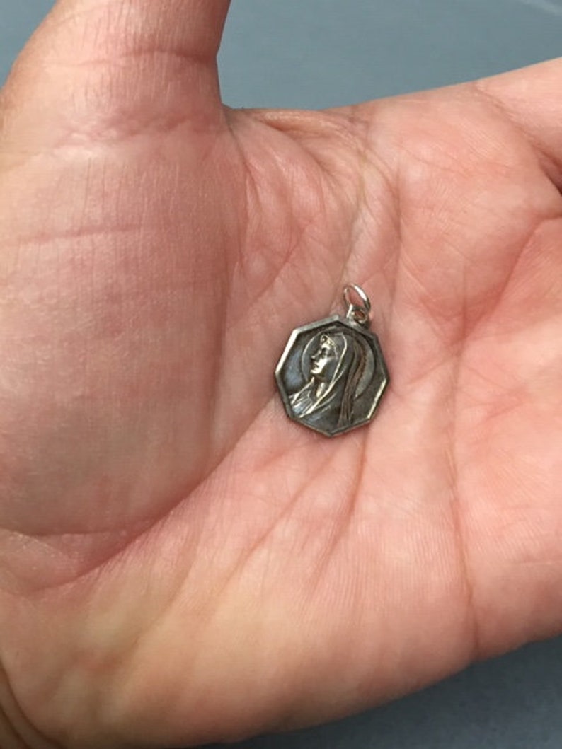French Virgin Mary Medal Signed Blessed Mother Our Lady Vintage ...