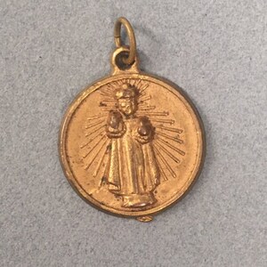 Infant Prague Medal Antique Brass Holy Child Jesus Christ Protect Vintage Catholic Gift