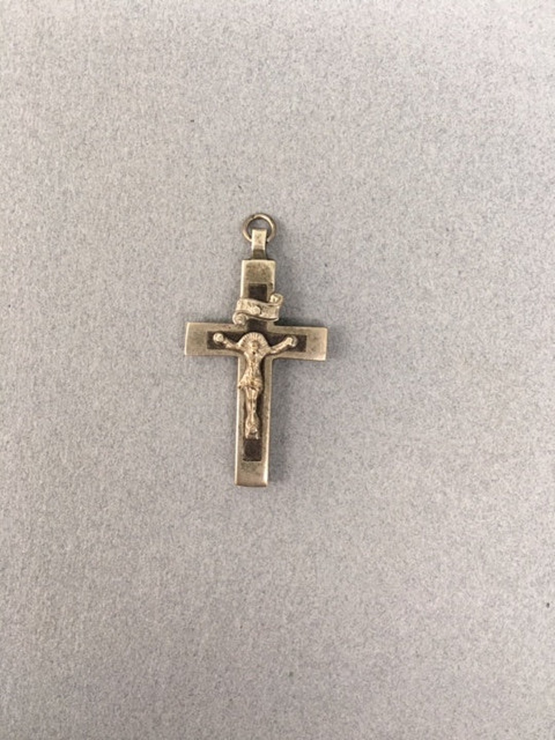 Nickel Leather Crucifix Germany Christ on Cross Catholic Rosary 