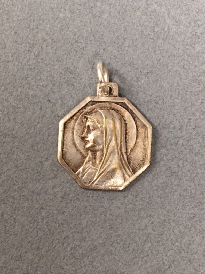 French Virgin Mary Medal Signed Blessed Mother Our Lady Vintage ...