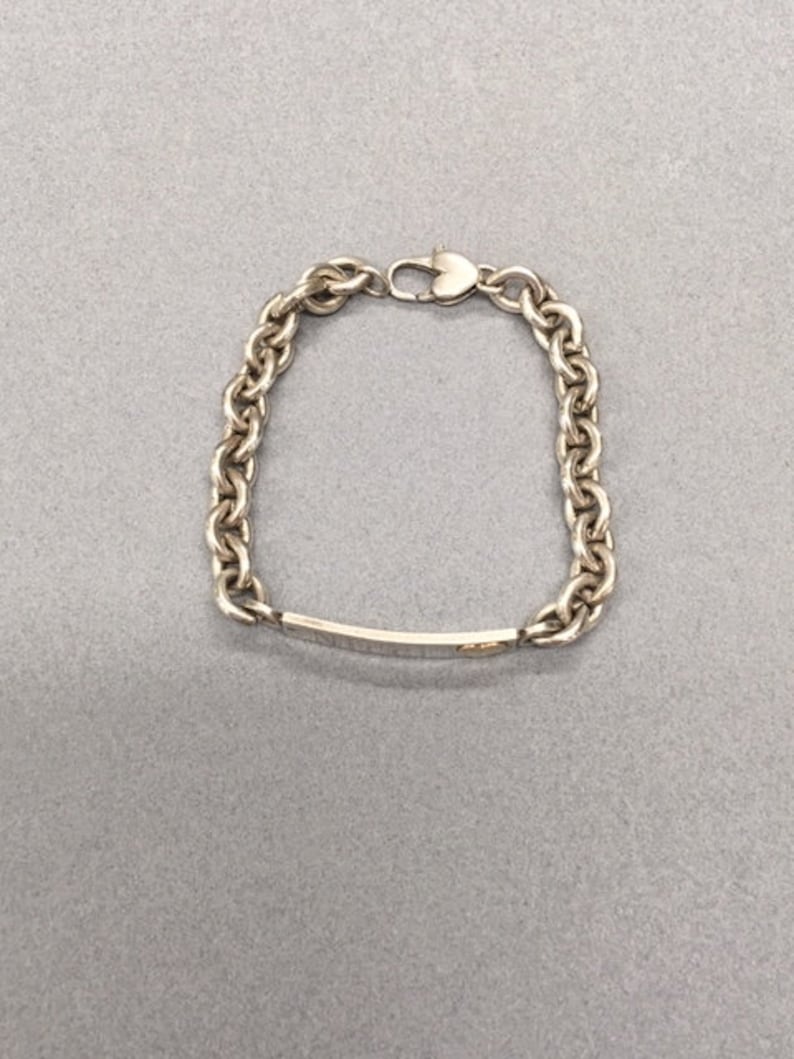 925 ID Bracelet 14K Gold Heart Heavy Silver Cable Chain Link Modern Vintage Love Jewelry Gift
