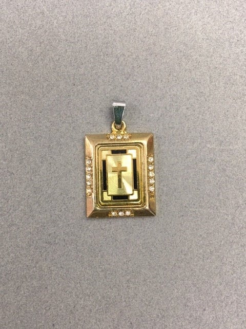 Gold Cross Pendant Rhinestones Icon Vintage Christian Jewelry Gift