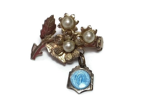 Buy Miraculous Medal Brooch Blue Virgin Mary Pin Enamel Vintage