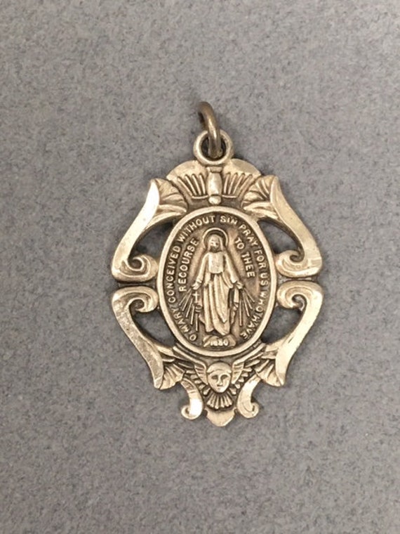 Sterling Miraculous Medal 925 Chapel Pendant Virgin Mary Silver