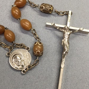 Butterscotch Glass Rosary Ave Maria Caramel Prayer Beads Vintage Catholic Gift