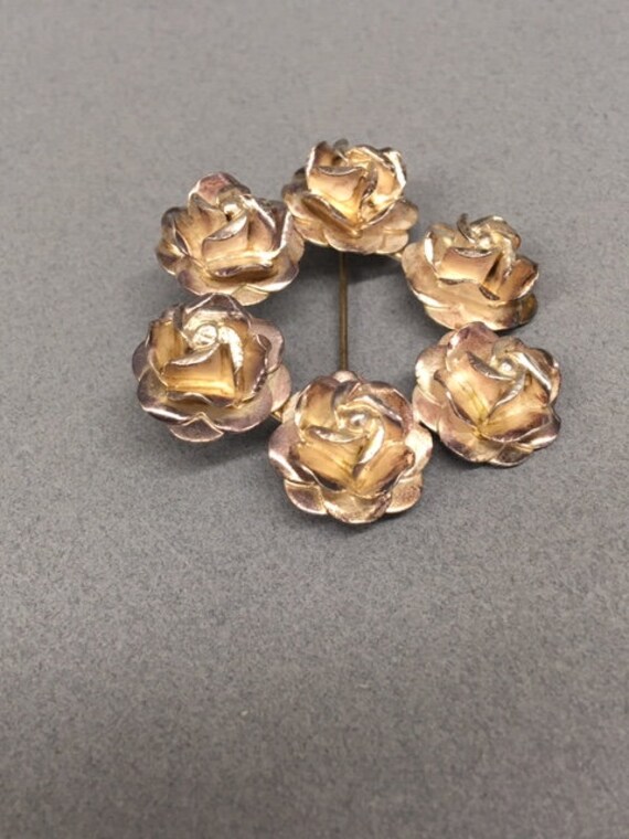 Rose Floral Brooch Taxco Sterling Mexico Lapel Pi… - image 4