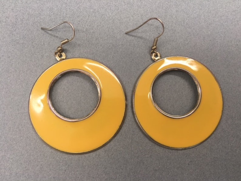 Large Hoop Earrings Circles Yellow Vintage Jewelry Gift
