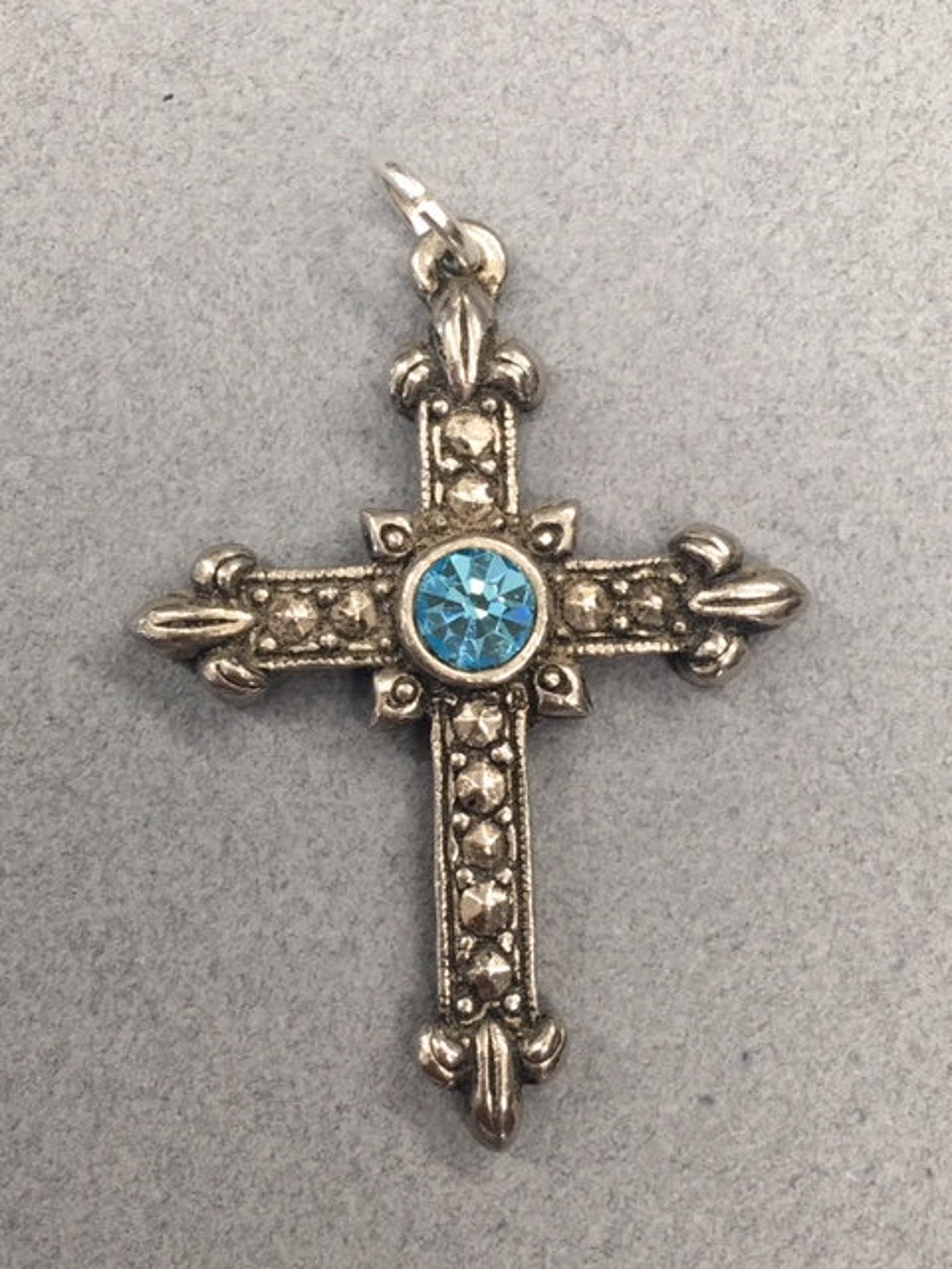 Silver Blue Cross Pendant Rhinestone Glass Crystal Vintage Etsy