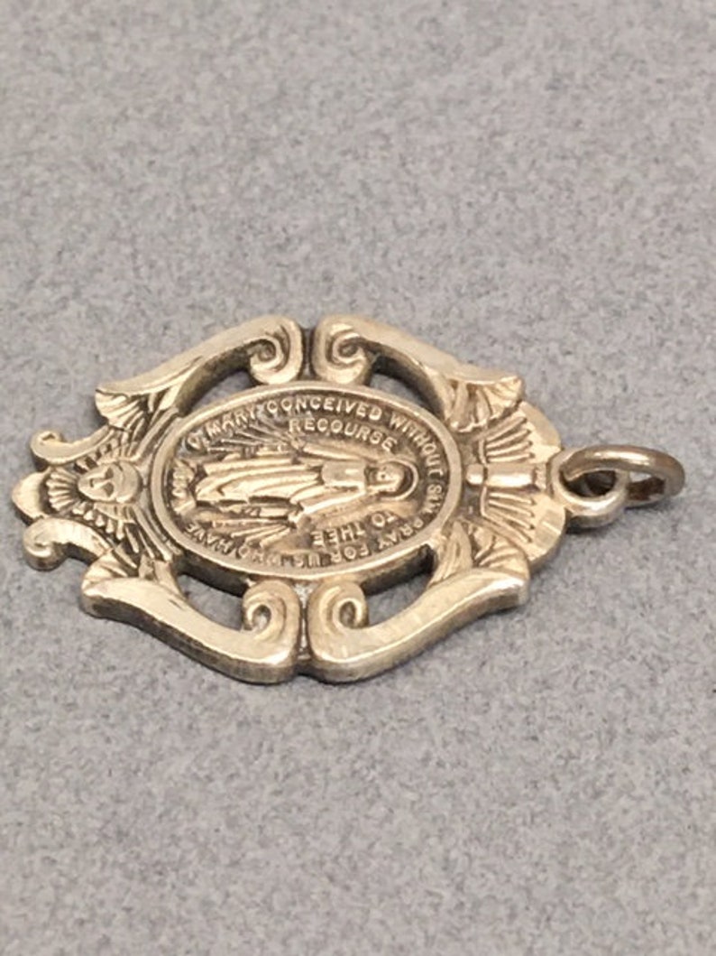 Sterling Miraculous Medal 925 Chapel Pendant Virgin Mary Etsy