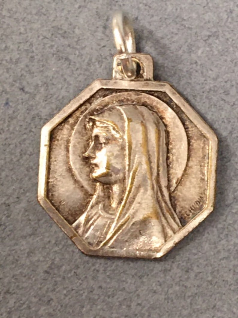 French Virgin Mary Medal Signed Blessed Mother Our Lady Vintage ...