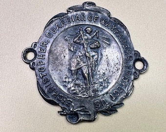 Huge St Christopher Medal Pendant Travel Protection Vintage Catholic Gift