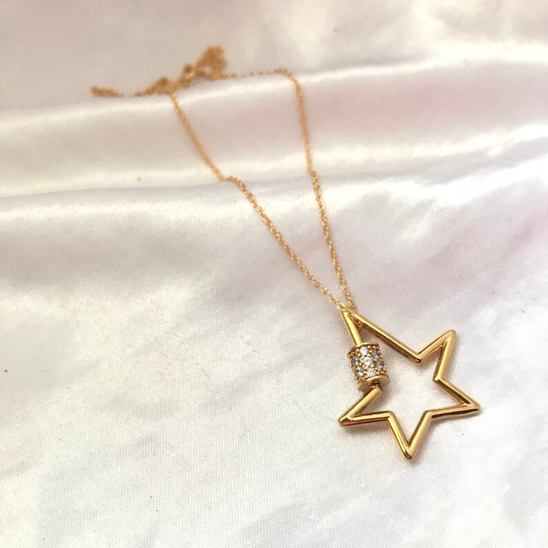 Gold Star Necklace Large Star Necklace Cz Star Necklace Etsy