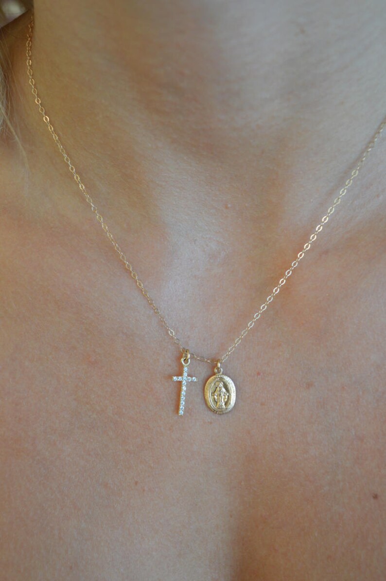 Mary Necklace Small Virgin Gold Cross Gift For Her - Small Virgin Mary Gold Pendant Mary Necklace Small Virgin Gold Cross Gift For Her - Small Virgin Mary Gold Pendant