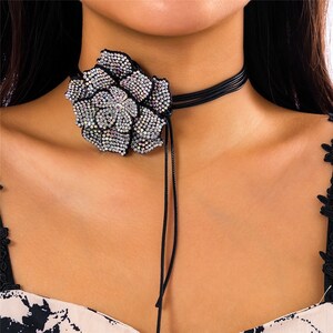 Black Vintage Flower Choker Ribbon Necklace String Wrap Fabric