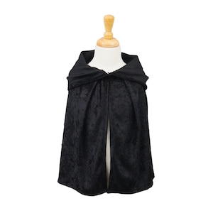 Black Crushed Panne Velvet Capelet (Short Cape) - Fits Kids to Adults