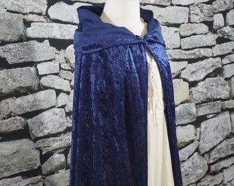 Dark Blue Navy Crushed Velvet Full Length Hooded Cape - Baby, Toddler, Kids, Teen, Adult, and Plus Sizes Available