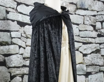 Black Crushed Velvet Full Length Hooded Cape - Baby, Toddler, Kids, Teen, Adult, and Plus Sizes Available