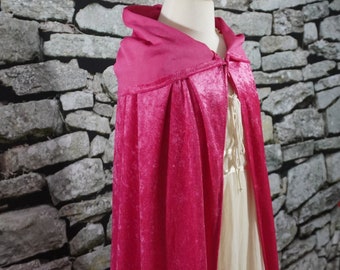 Dark Pink Fushia Crushed Velvet Full Length Hooded Cape - Baby, Toddler, Kids, Teen, Adult, and Plus Sizes Available