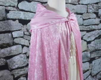 Capa con capucha de terciopelo arrugado rosa claro (tallas disponibles para bebés, niños pequeños, adolescentes, adultos y tallas grandes)