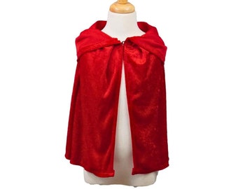 Red Riding Hood Crushed Velvet Capelet (Short Cape) - Toddler, Kids, Teen and Adult Sizes