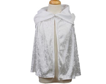 White Crushed Velvet Capelet (Short Cape) - Toddler, Kids, Teen and Adult Sizes