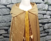 Gold Panne Velvet Hooded Cape - (Princess Queen Belle) - Baby Toddler Kids Teen Adult Sizes