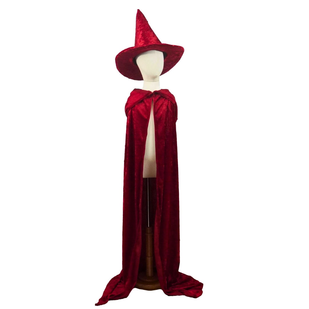 Capa Y Sombrero De Bruja Reversible 2 Piezas | Rojo Y Negro | 80 Cm De Largo | Ligero Y Cómodo Para Niños Y Adultos