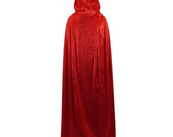 Red Crushed Velvet Full Length Hooded Cape - Baby, Toddler, Kids, Teen, Adult, and Plus Sizes Available