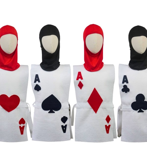 Playing Card Soldier Costume Set (Alice in Wonderland - Hearts, Spades, Diamonds, Clubs) - Toddler, Kids, Teen, Adult and Plus sizes