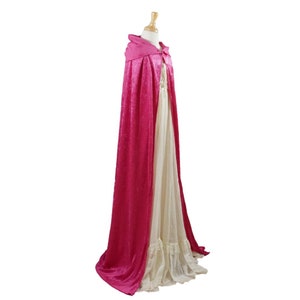 Dark Pink Fushia Crushed Velvet Full Length Hooded Cape - Baby, Toddler, Kids, Teen, Adult, and Plus Sizes Available