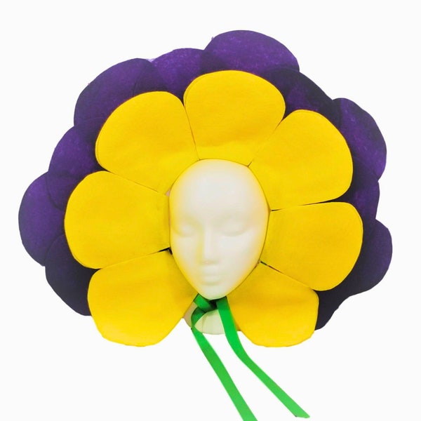 Violet Flower Headpiece / Yellow Purple Flower (two-tone) Baby, Kids, Teen, and Adult sizes