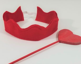 Queen of Hearts Accessory Set - Heart Wand  and Red Crown