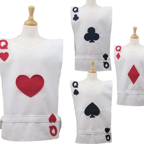 QUEEN Playing Card Costume Tunic (Hearts, Spades, Diamonds, Clubs) - Baby, Toddler, Kids, Teen, Adult and Plus Sizes