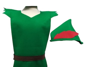 Adult PETER PAN Costume Tunic and Hat (Neverland) - Baby, Toddler, Kids, Teen, and Adult Sizes