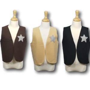 Kids Western Cowboy Cowgirl Costume Vest (Tan, Brown, or Black) -  Fits Kids 4-12