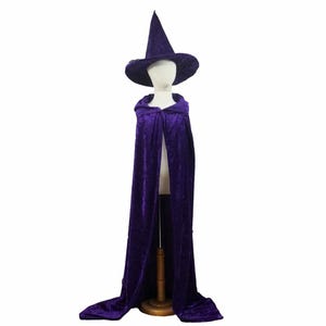Purple Witch or Wizard Costume Hooded Cape and Hat Set - Toddler, Kids, Teen, Adult and Plus Sizes