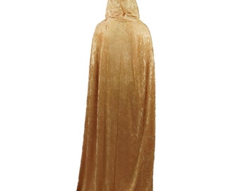 Gold Crushed Velvet Full Length Hooded Cape - Baby, Toddler, Kids, Teen, Adult, and Plus Sizes Available
