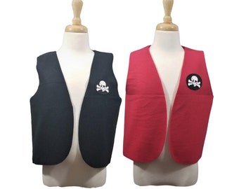 Kids Black or Red Pirate Vest (Captain Hook, Neverland) - Fits Kids 4-12