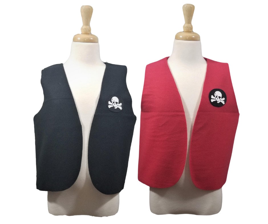 Kids Black or Red Pirate Vest (captain Hook, Neverland) - Fits