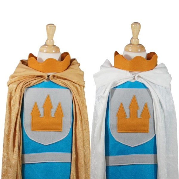 Medieval KING Light Blue Costume Cape, Tunic and Crown (Knight, Prince, Camelot, Renaissance) -  Baby, Toddler, Kids, Teen, and Adult sizes